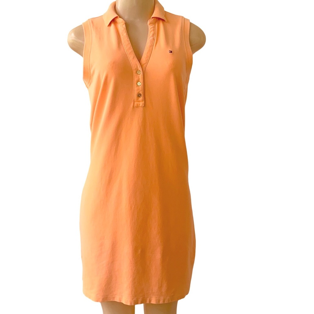 Tommy Hilfiger Women XS Orange Sleeveless Polo Dress Stretch Cotton Pique